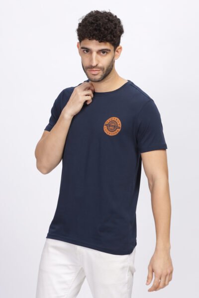 Men’s Dual Graphic Cotton-Lycra Round Neck T-Shirt - SKY CAPTAIN, M