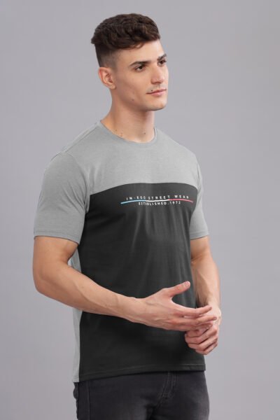 Men’s Cut & Sew Graphic Melange Round Neck T-Shirt - GREY, M