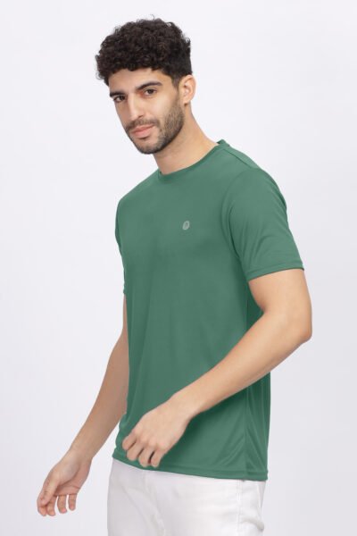 Men’s Poly Rice Knit Active Round Neck T-Shirt with Reflective Chest Print - GREEN LEAF, M