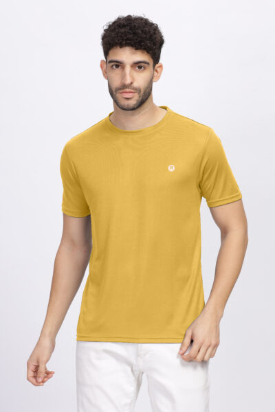 Men’s Poly Rice Knit Active Round Neck T-Shirt with Reflective Chest Print - ORANGE MEL, L