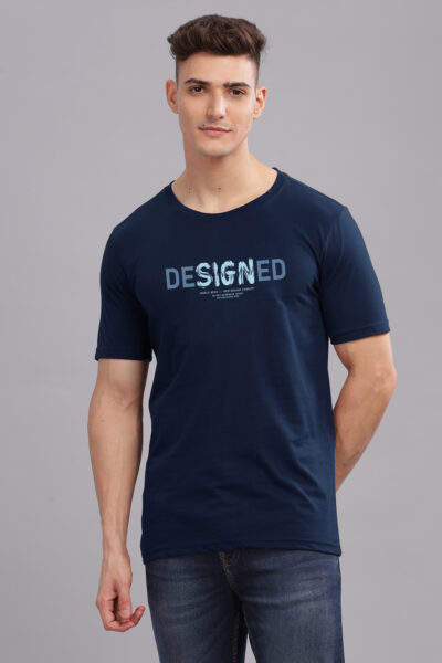 Men’s Premium Cotton Graphic Round Neck T-Shirt - NAVY, M
