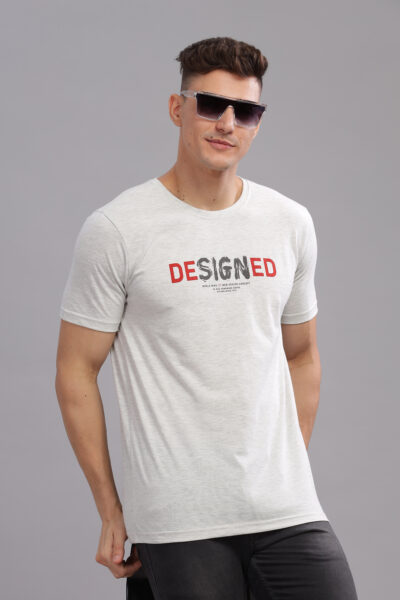 Men’s Premium Cotton Graphic Round Neck T-Shirt - GREY MELANGE, M