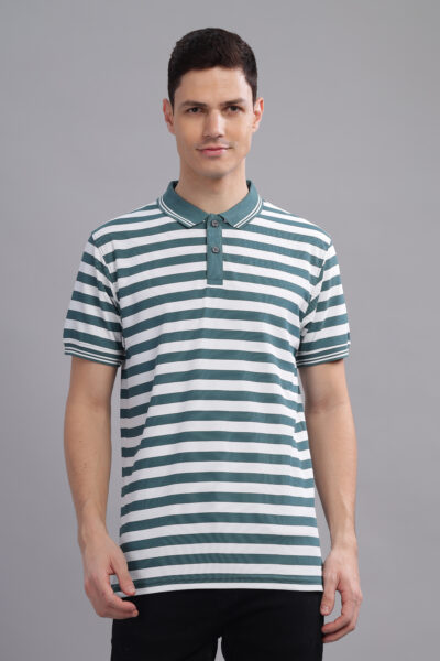 Men’s Yarn-Dyed Striped Polo T-Shirt with Contrast Tipping