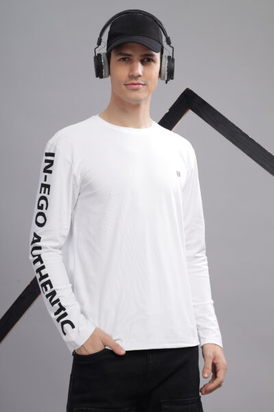 Men’s Soft-Touch Long Sleeve T-Shirt with HD Chest Logo - WHITE, S