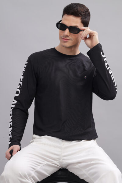 Men’s Soft-Touch Long Sleeve T-Shirt with HD Chest Logo - BLACK, S