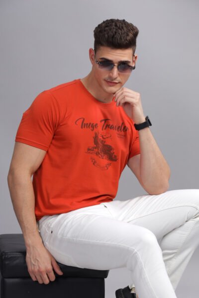 Men’s Cotton-Rich Graphic Print T-Shirt – Multi Colour Edition - BURNT OCHRE, S