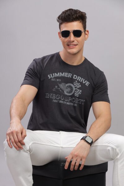 Men’s Cotton-Rich Graphic Print T-Shirt – Multi Colour Edition - CHARCOAL MELANGE, S