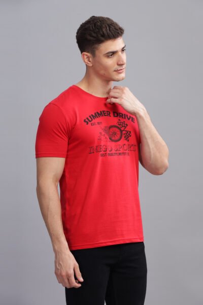 Men’s Cotton-Rich Graphic Print T-Shirt – Multi Colour Edition - CHINESE RED, S