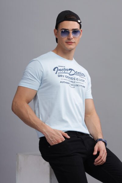 Men’s Cotton-Rich Graphic Print T-Shirt – Multi Colour Edition - DELICATE BLUE, S