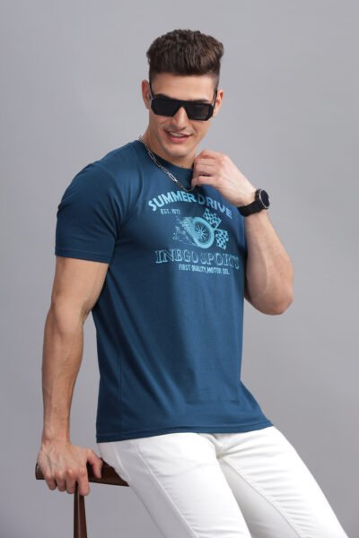 Men’s Cotton-Rich Graphic Print T-Shirt – Multi Colour Edition - REFLECTING POND, S