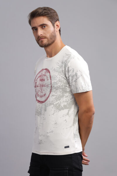 Men’s Yarn-Dyed Melange Graphic T-Shirt with Embossed Print