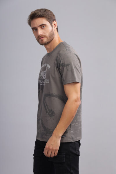 Men’s Yarn-Dyed Melange Graphic T-Shirt with Embossed Print - PEWTER CLASSIC, S