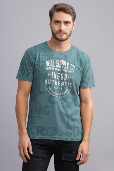 Men’s Yarn-Dyed Melange Graphic T-Shirt with Embossed Print - SEA PINE, S